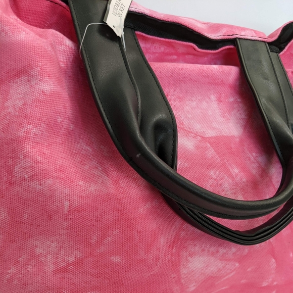 Victoria Secret Getaway Tye Dye Pink Black Faux Leather Beach Summer Tote Bag - Picture 4 of 8
